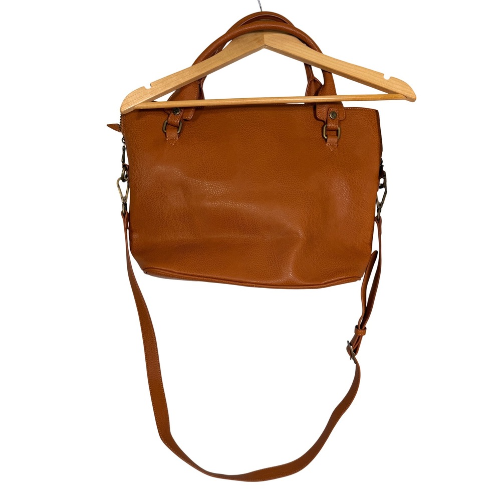 Fly London Tan Brown Pebbled Vegan Leather Satchel Crossbody Bag Multi Pocket - Picture 4 of 9